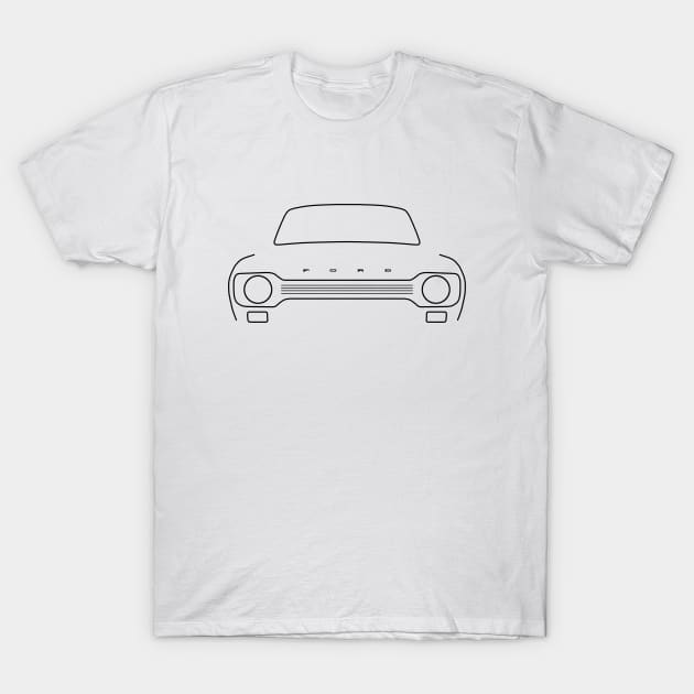 Ford Escort Mk1 classic car outline graphic (black) T-Shirt by soitwouldseem